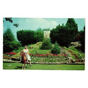 Vintage Postcard Rockome Gardens Chesterville Illinois Pony Model Person Flowers